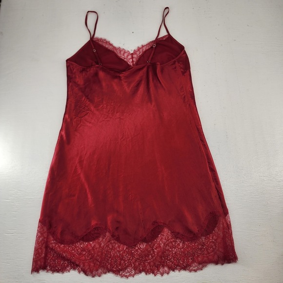 Victoria's Secret Size L | Red Satin Lace Trim Chemise Nightgown Lingerie - Picture 3 of 6
